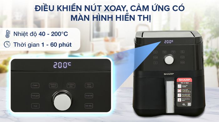 Nồi chiên không dầu Sharp KF-AF60EV-BK 6 lít - Bảng điều khiển