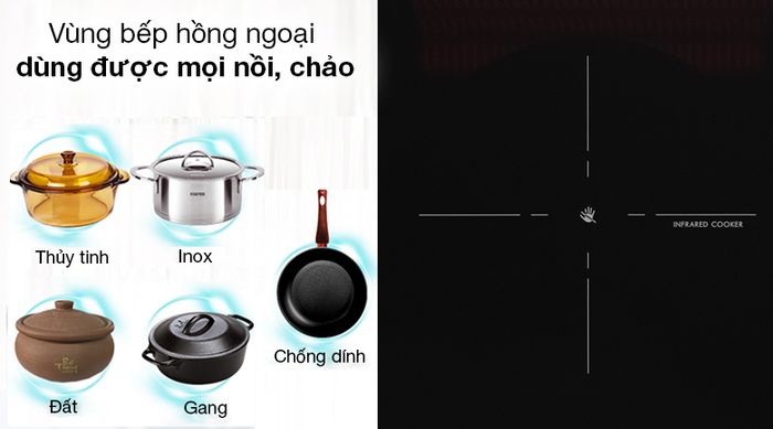Bếp từ hồng ngoại Junger SIS-68 - Vùng bếp hồng ngoại sử dụng được mọi loại nồi, chảo
