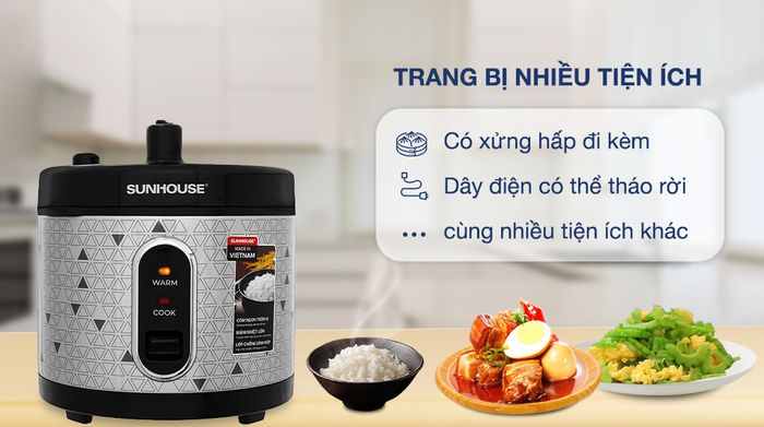 Nồi cơm nắp gài Sunhouse 1.8 lít SHD8630 - Tiện ích