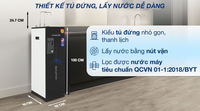 Máy lọc nước RO nóng nguội lạnh Sunhouse UltraPURE SHA76622KL 10 lõi - Thiết kế