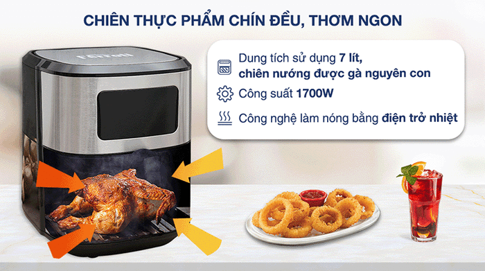 Nồi chiên không dầu Ferroli FAF-7.0D 7 lít - Công suất, công nghệ