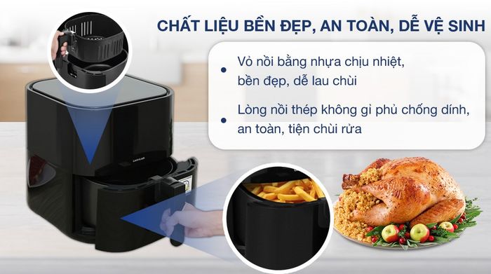 Nồi chiên không dầu Lock&Lock EJF996BLK 5.5 lít - Chất liệu