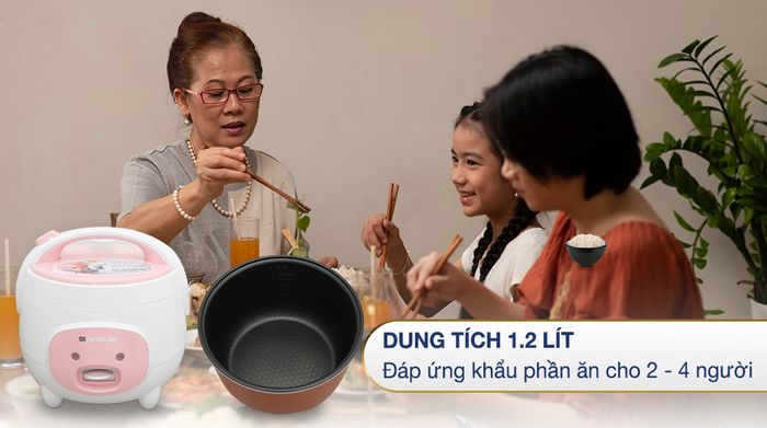 Nồi cơm nắp gài Sunhouse 1.2 lít SHD8217W - Dung tích