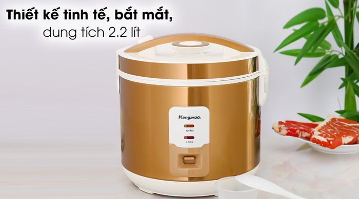 Nồi cơm nắp gài Kangaroo KG572 2.2 lít - Thiết kế tinh tế, màu vàng đồng - trắng bắt mắt
