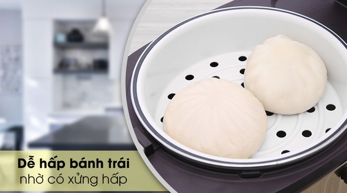 Nồi cơm điện tử Sunhouse mama 1.5 lít SHD8915 - Xửng hấp của nồi có thể hấp cùng lúc 3 chiếc bánh bao cỡ vừa