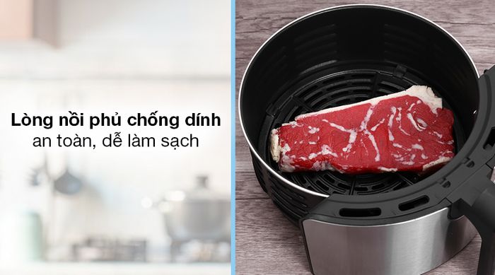 Nồi chiên không dầu Tefal EY201D15 4.2 lít - Lòng nồi bằng thép không gỉ phủ chống dính bền bỉ