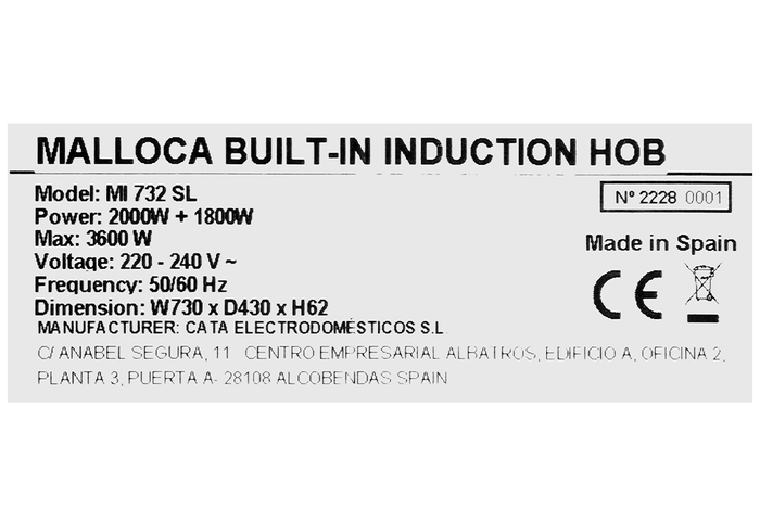Xuất xứ - Bếp điện từ đôi Malloca MI 732SL