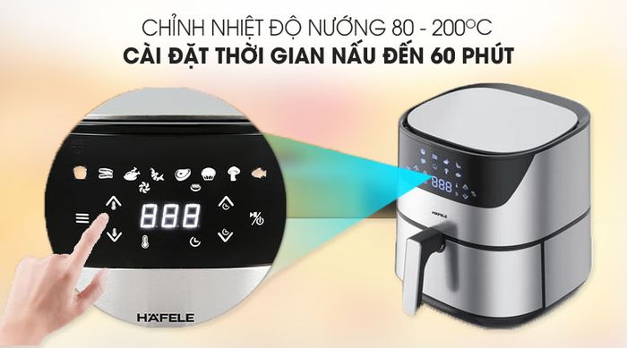 Bảng điều khiển hiển thị rõ các chức năng - Nồi chiên không dầu Hafele AF-T5A 5 lít