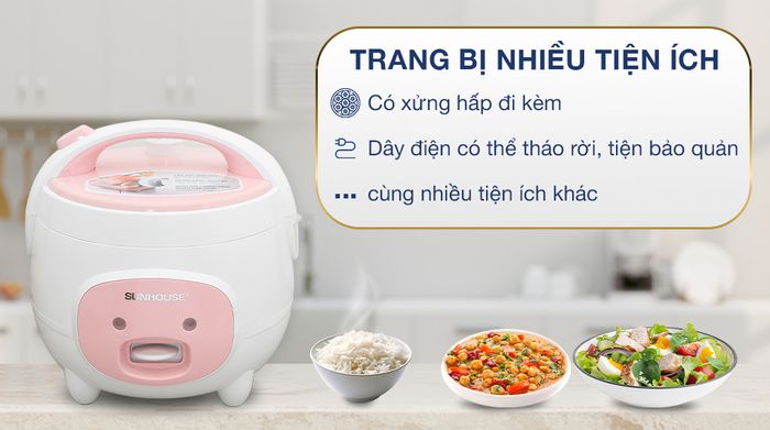 Nồi cơm nắp gài Sunhouse 1.2 lít SHD8217W - Tiện ích, phụ kiện