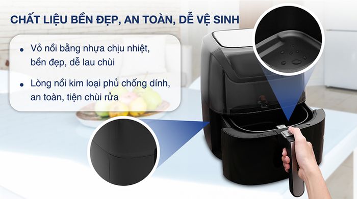 Nồi chiên không dầu Kangaroo KG8AF1A 5.5 lít - Thiết kế, chất liệu