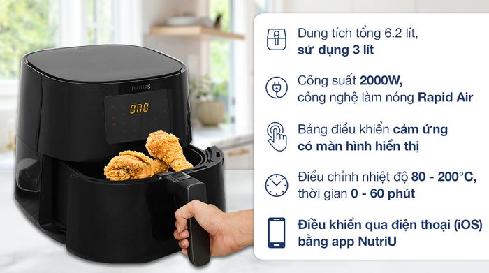 Nồi chiên không dầu Philips HD9280/90 6.2 lít - Dung tích 