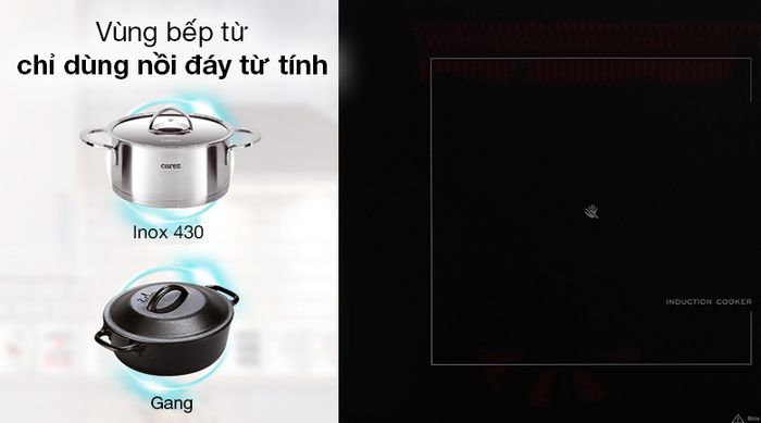 Bếp từ hồng ngoại Junger SIS-66 - Vùng nấu từ chỉ dùng được với nồi chảo có đế nhiễm từ
