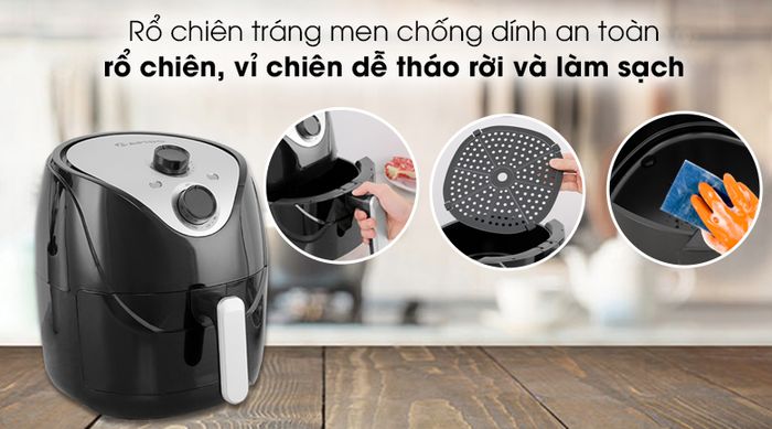 Nồi chiên không dầu Rapido RAF5.0M 5 lít - Có rổ chiên tráng men chống dính nấu ăn an toàn