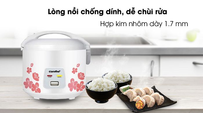 Lòng nồi chống dính dễ vệ sinh - Nồi cơm điện nắp gài Comfee 1.8 lít CR-CM1820(C)