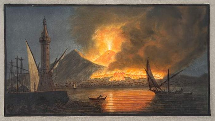 Mount Vesuvius explodes.