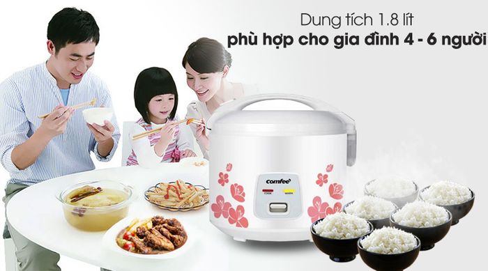 Dung tích 1.8 lít cho gia đình 4-6 người - Nồi cơm điện nắp gài Comfee 1.8 lít CR-CM1820(C)
