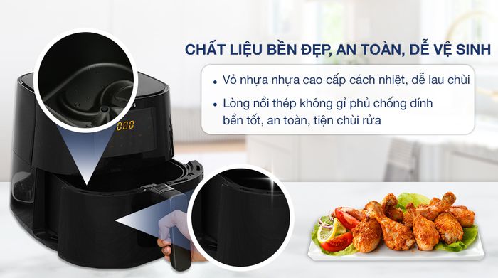 Nồi chiên không dầu Philips HD9280/90 6.2 lít - Chất liệu 