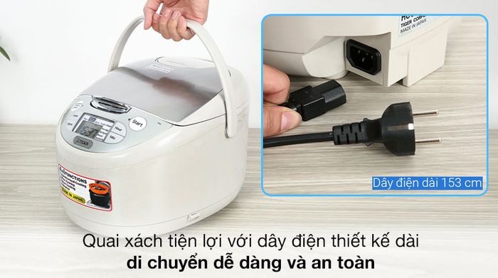 Quai xách tiện lợi - Nồi cơm điện tử Tiger 1.8 lít JAX-S18W
