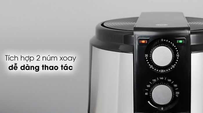 Nồi chiên không dầu Mishio MK-220 5 lít - Trang bị 2 núm xoay điều khiển trực quan