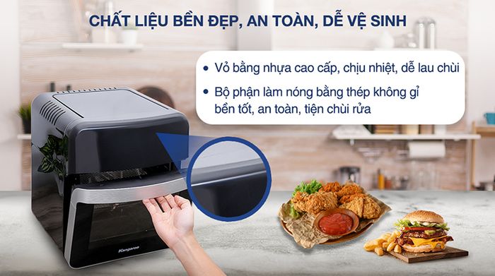 Lò chiên không dầu Kangaroo KG12AF6A 12 lít - Thiết kế, chất liệu