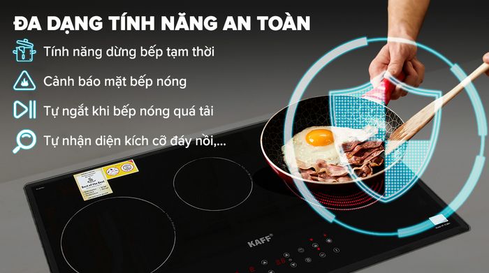 Bếp từ hồng ngoại 3 vùng nấu lắp âm KAFF KF-IC3801 - Tính năng an toàn