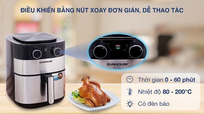 Nồi chiên không dầu Sunhouse SHD4026 6 lít - Bảng điều khiển