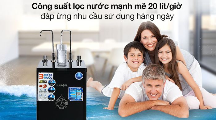 Công suất lọc nước 20 lít/giờ - Máy lọc nước RO nóng lạnh Karofi KAD-D66 11 lõi