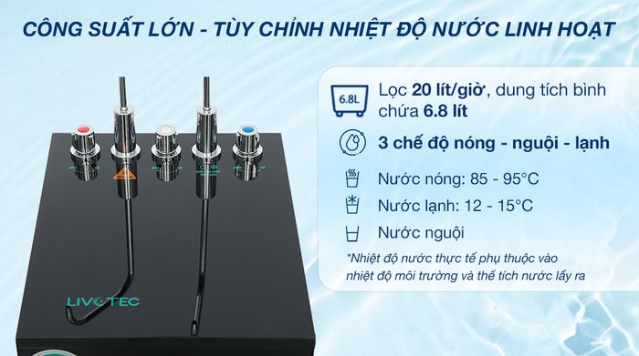 Máy lọc nước RO nóng nguội lạnh Livotec 636 10 lõi - Công suất