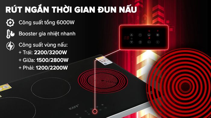 Bếp từ hồng ngoại 3 vùng nấu lắp âm KAFF KF-IC3801 - công suất