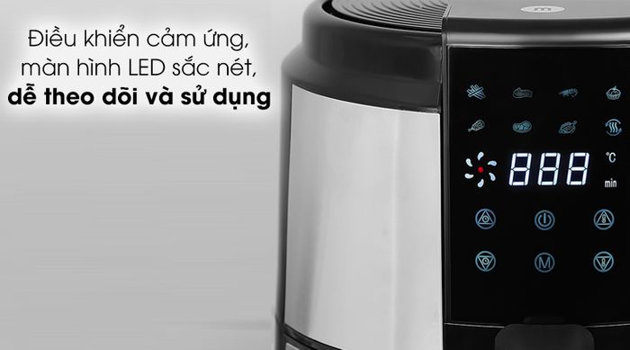 Nồi chiên không dầu Mishio MK-221 5 lít - Chạm nhẹ để tùy chỉnh 8 chức năng được cài đặt sẵn với điều khiển cảm ứng điện tử