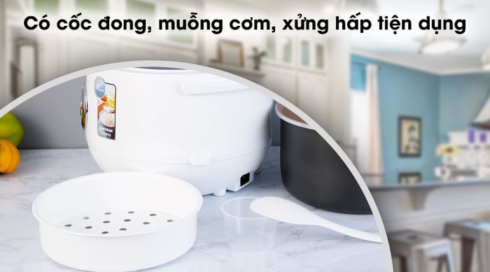 Nồi cơm nắp gài Sunhouse SHD8606 1.8 lít - Muỗng cơm, cốc đong, xửng hấp đi kèm