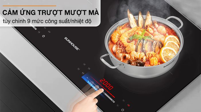 Bảng điều khiển cảm ứng trượt - Bếp từ đôi lắp âm Sunhouse Mama SHB82082-VMD