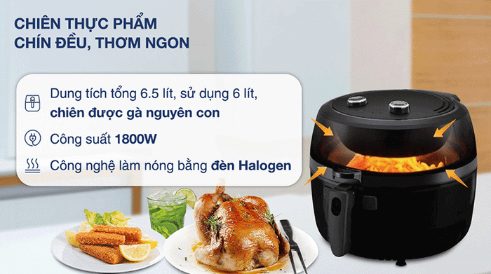 Nồi chiên không dầu Rapido RAF6.5M2 6.5 lít - Dung tích, công suất