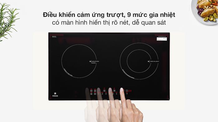 Điều khiển cảm ứng trượt với 9 mức gia nhiệt
