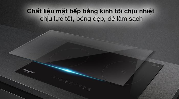 Bếp từ đôi Sunhouse SHB9111MT - Chất liệu mặt bếp bằng kính tôi chịu nhiệt cao cấp