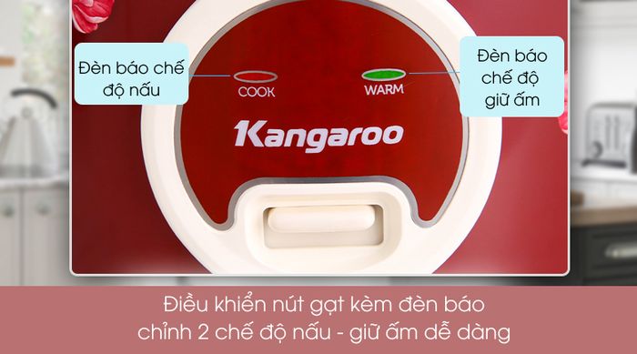 Nồi cơm nắp gài Kangaroo KG378H 1.8 lít - Điều khiển nút gạt tùy chỉnh chức năng nấu - hâm nóng dễ dàng