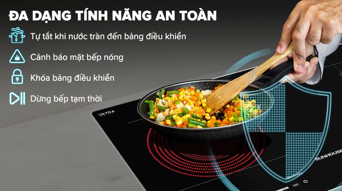 Tính năng an toàn - Bếp từ hồng ngoại lắp âm Sunhouse SHB82071-VMD