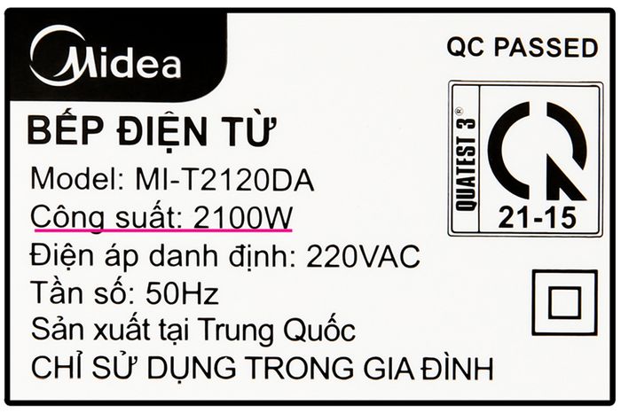 Công suất - Bếp từ Midea MI-T2120DA