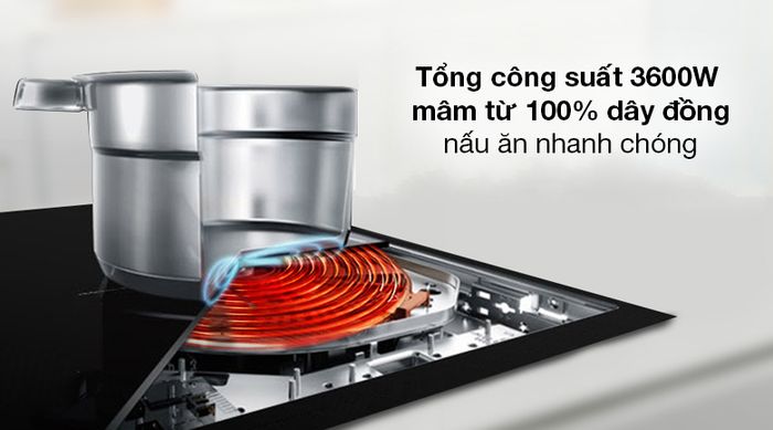 Bếp từ đôi Sunhouse SHB9111MT - Tổng công suất bếp 3600W