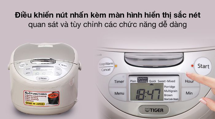 Dễ dùng - Nồi cơm điện tử Tiger 1 lít JAX-S10W