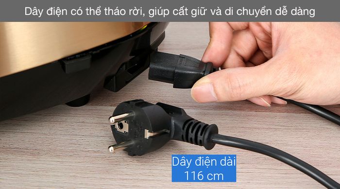 Nồi cơm điện tử Hommy 1.8 lít JS-E50C - Dây điện có thể tháo rời tiện lợi