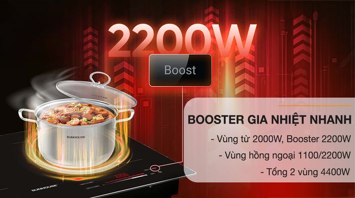 Công suất - Bếp từ hồng ngoại lắp âm Sunhouse SHB82071-VMD