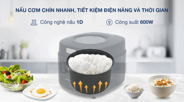 Nồi cơm điện tử Sunhouse 1 lít SHD8802 - Công nghệ, công suất