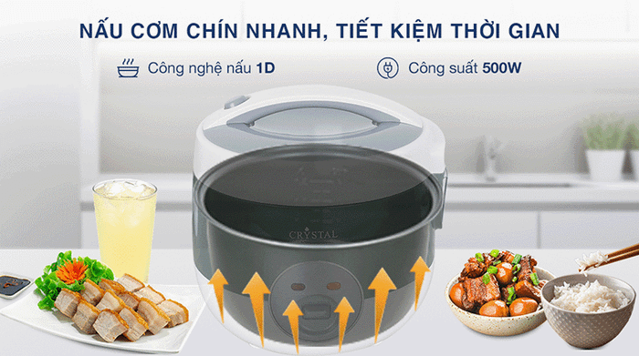 Nồi cơm nắp gài Crystal 1.2 lít JRC-120S - Công nghệ, công suất
