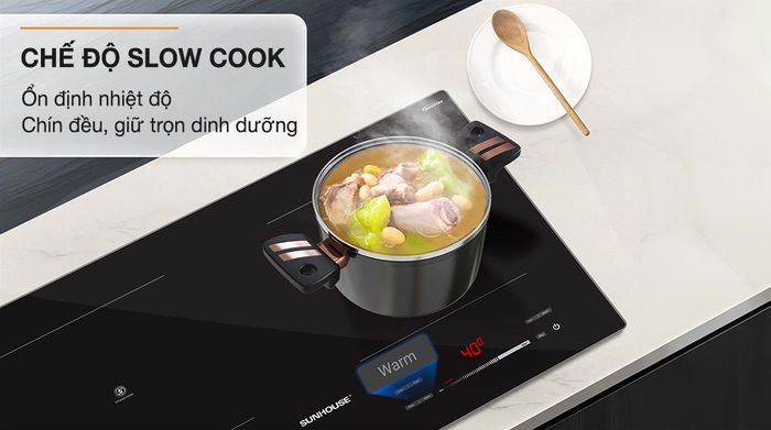 Chế độ Slow Cook nấu chậm - Bếp từ hồng ngoại lắp âm Sunhouse SHB82071-VMD