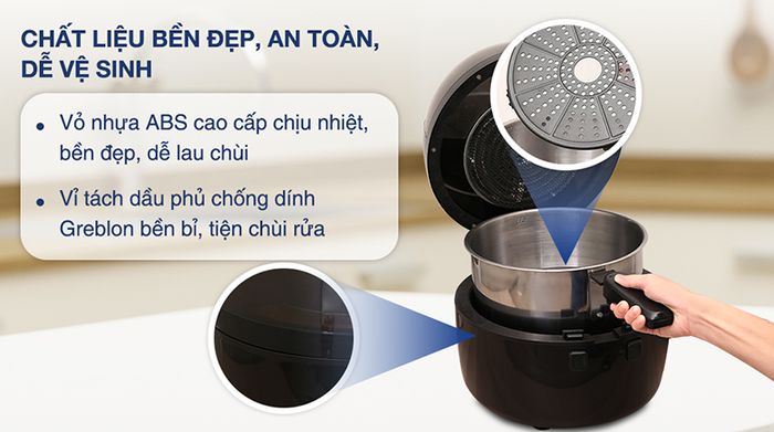 Nồi chiên không dầu Rapido RAF6.5M2 6.5 lít - Chất liệu