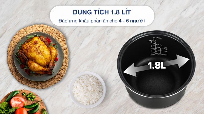 Nồi cơm điện tử Sharp 1.8 lít KS-COM194EV-BK - Dung tích