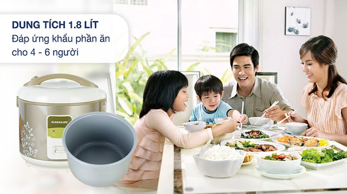 Nồi cơm điện Sunhouse 1.8 lít SHD 8616 - Dung tích
