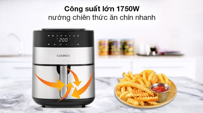 Nồi chiên không dầu Cuckoo CAF-G0510T 5.5L - Công suất hoạt động mạnh mẽ 1750W nướng chiên thực phẩm chín nhanh chóng
