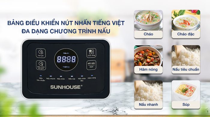 Nồi cơm điện tử Sunhouse 1 lít SHD8802 - Bảng điều khiển